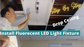 How To Install LED Fluorecent Light Fixture In A Drop Ceiling  Step By Step [upl. by Ditzel670]