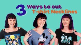 T Shirt Cutting Tutorial  Cut Necklines 3 Ways Boat Neck Vneck Off the Shoulder [upl. by Zins]