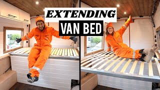 SpaceSaving Slide Out Bed in Our Van Conversion  CAMPERVAN BED  How We Made Our PullOut Bed [upl. by Jamaal]