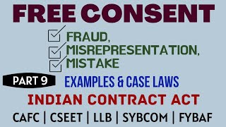 Fraud  Misrepresentation  Mistake  Free Consent  Indian Contract Act  Caselaws  Example [upl. by Arateehc]