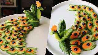 How to Make Yummy Cucumber Peacock  Cucumber Carving Garnish [upl. by Walsh352]