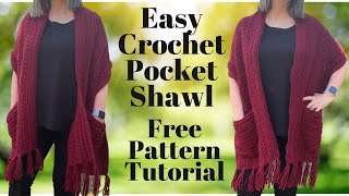 Easy Pocket Shawl Crochet Tutorial [upl. by Llednohs]