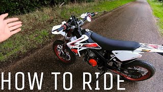 How To Ride A Geared 50cc Motorbike  50cc Supermoto [upl. by Anyd337]