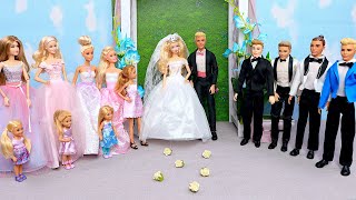 Barbie doll and Ken Wedding Day Bridesmaids routine Play Toys traditions [upl. by Ahsimal]