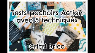 Tests pochoirs Action avec 5 techniques scrapbooking [upl. by Gowon]