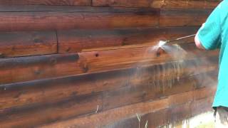 Removing Old Finishes  Pressure Washing Log Walls by Northwest Log Home Care [upl. by Nosnibor]