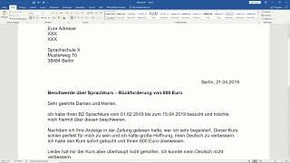 Beschwerdebrief B2 über Sprachkurs schreiben  B2 Brief schreiben Prüfung in Deutsch [upl. by Asirb]